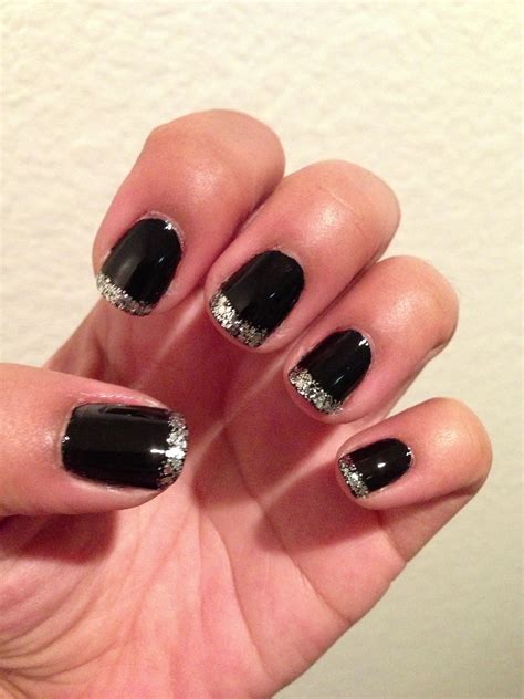 black and silver french nails|silver glitter french tip nails.